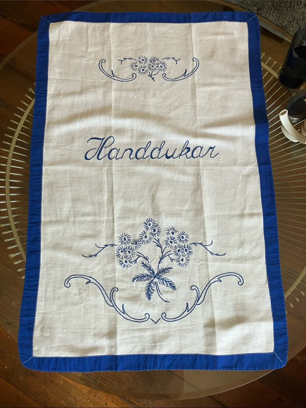 Vintage Swedish large size hand embroidered guest towel dish towel